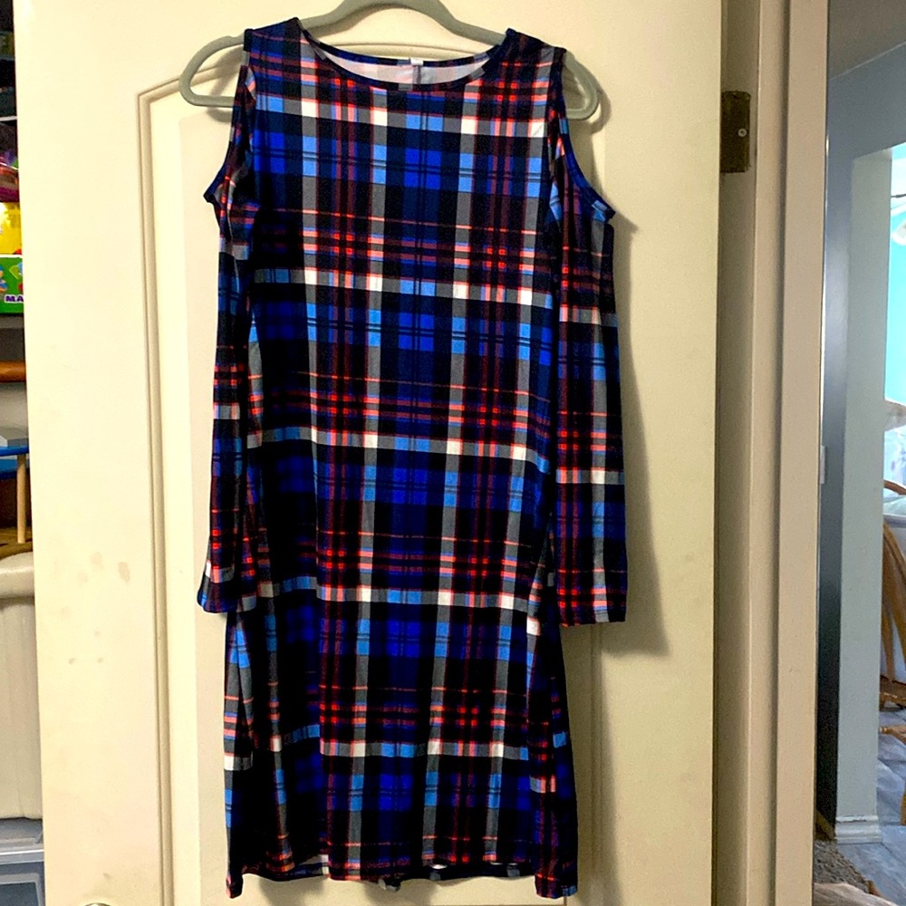 Blue, Black and Red plaid above the knee dress made by Piphany